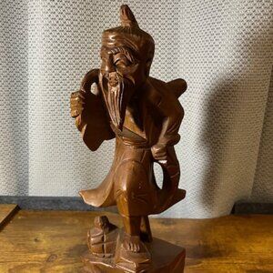 Vintage 1970 Wooden‎ Carved Fisherman 10" Handmade in Hawaii